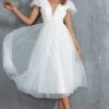 Leap Of Faith Frill Shoulder Tulle Midi Dress White