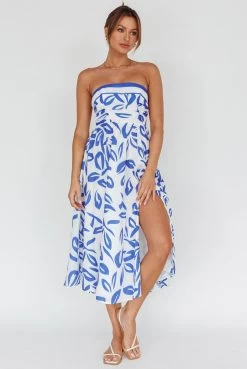 Randi Tie-Back Maxi Dress Leaf Print Blue