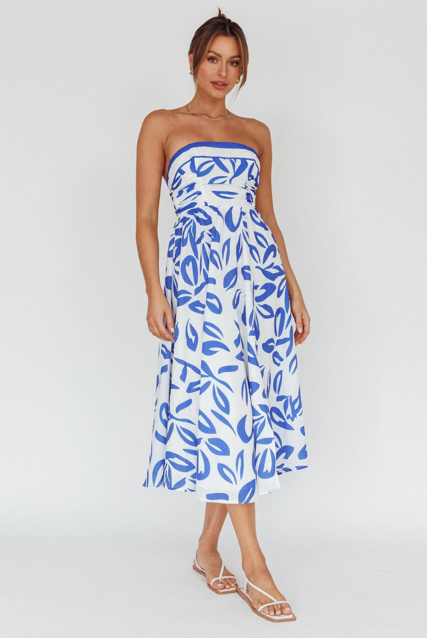 Randi Tie-Back Maxi Dress Leaf Print Blue - Image 5