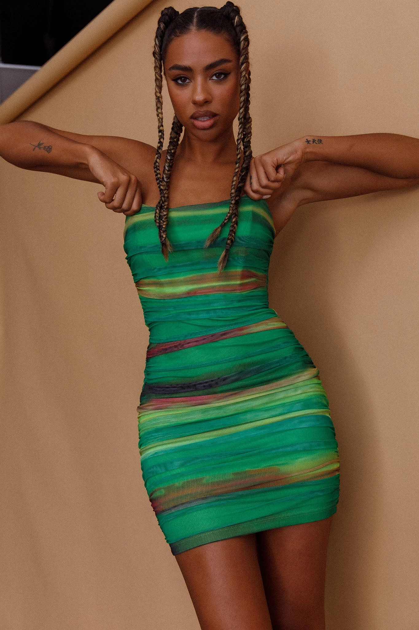 Logan Strapless Ruched Dress Green - Image 8