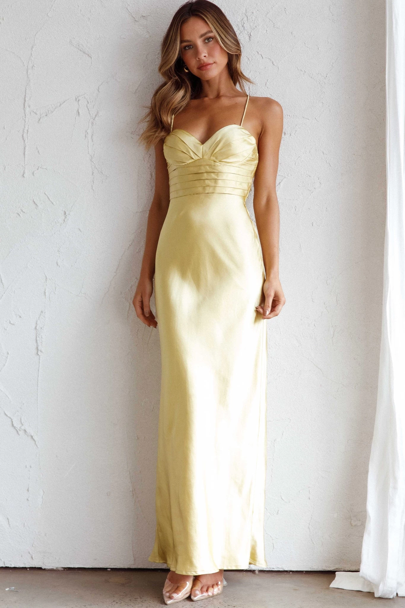 Azara Pintuck Bodice Maxi Dress Yellow - Image 2