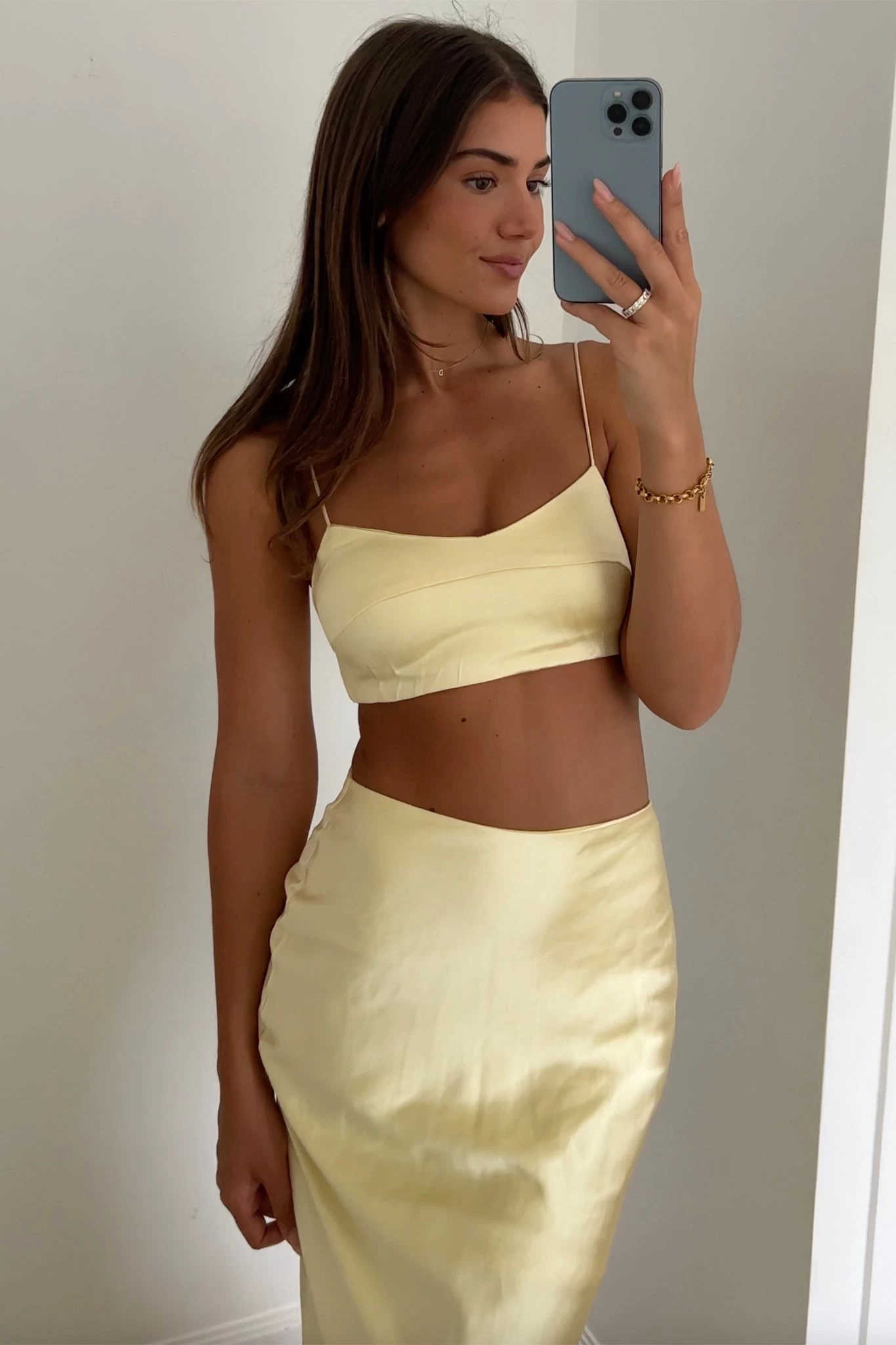 The Moment Satin Maxi Skirt Light Yellow - Image 3