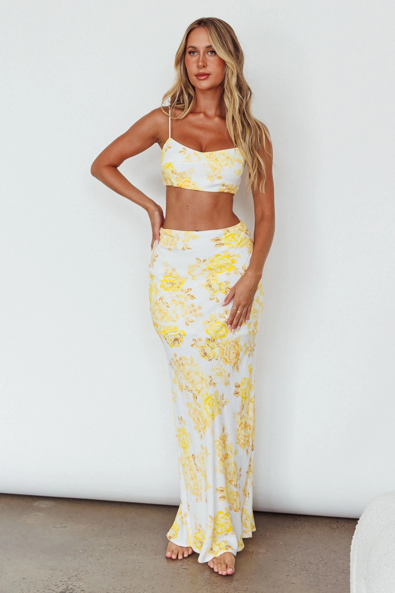 The Moment Satin Maxi Skirt Floral Yellow - Image 3