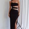 Raye Cut-Out Waist Rhinestone Midi Dress Black