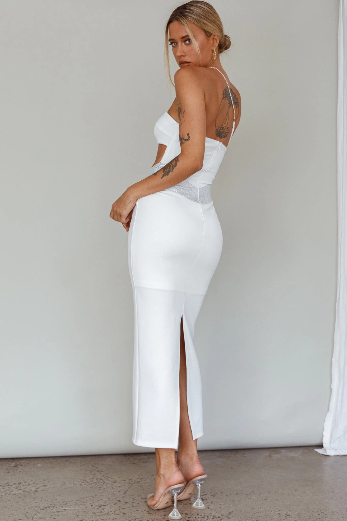 Megyn Diamante Midi Dress White - Image 3