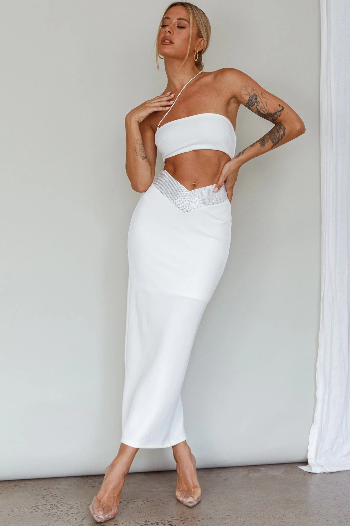 Megyn Diamante Midi Dress White - Image 7