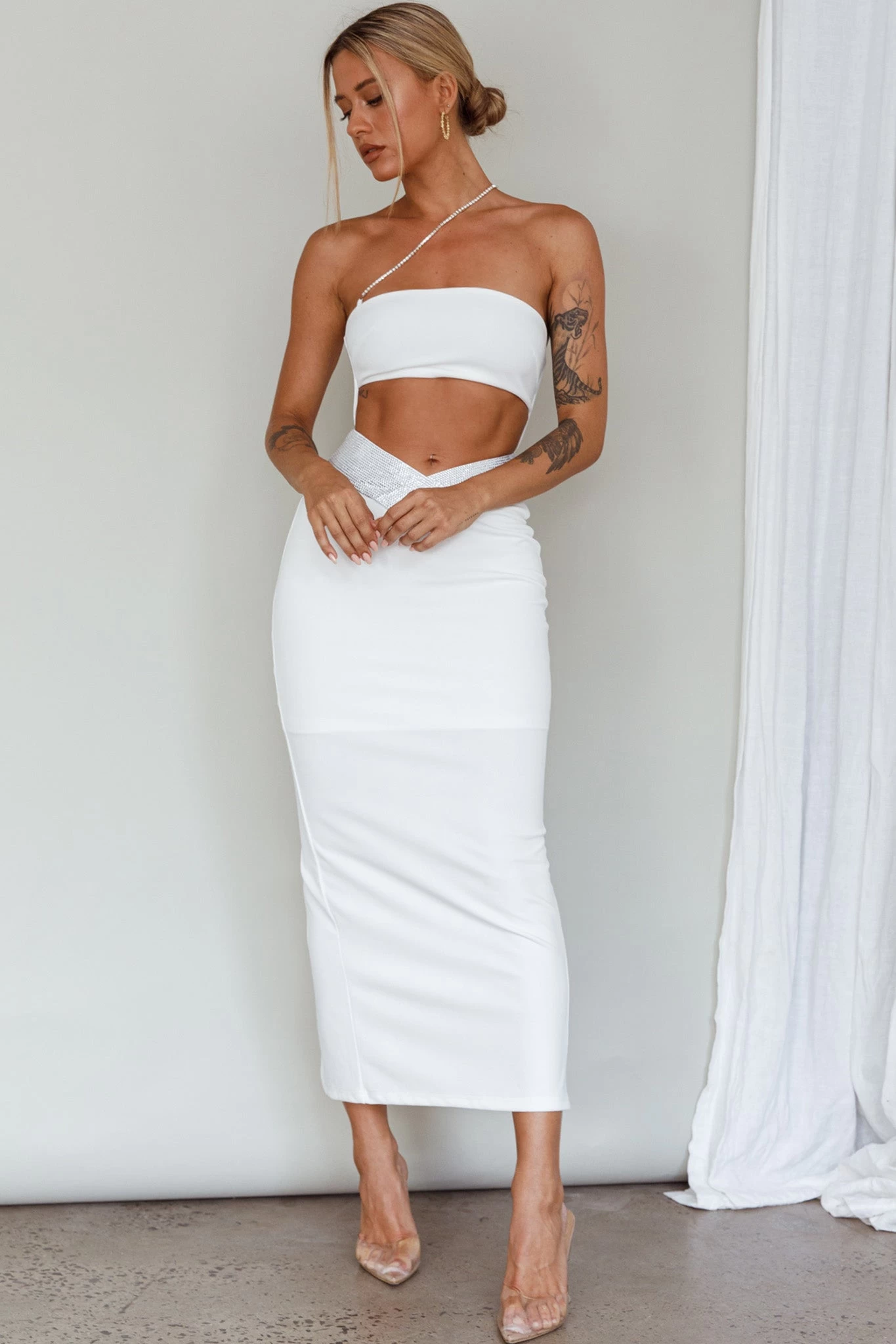Megyn Diamante Midi Dress White - Image 8