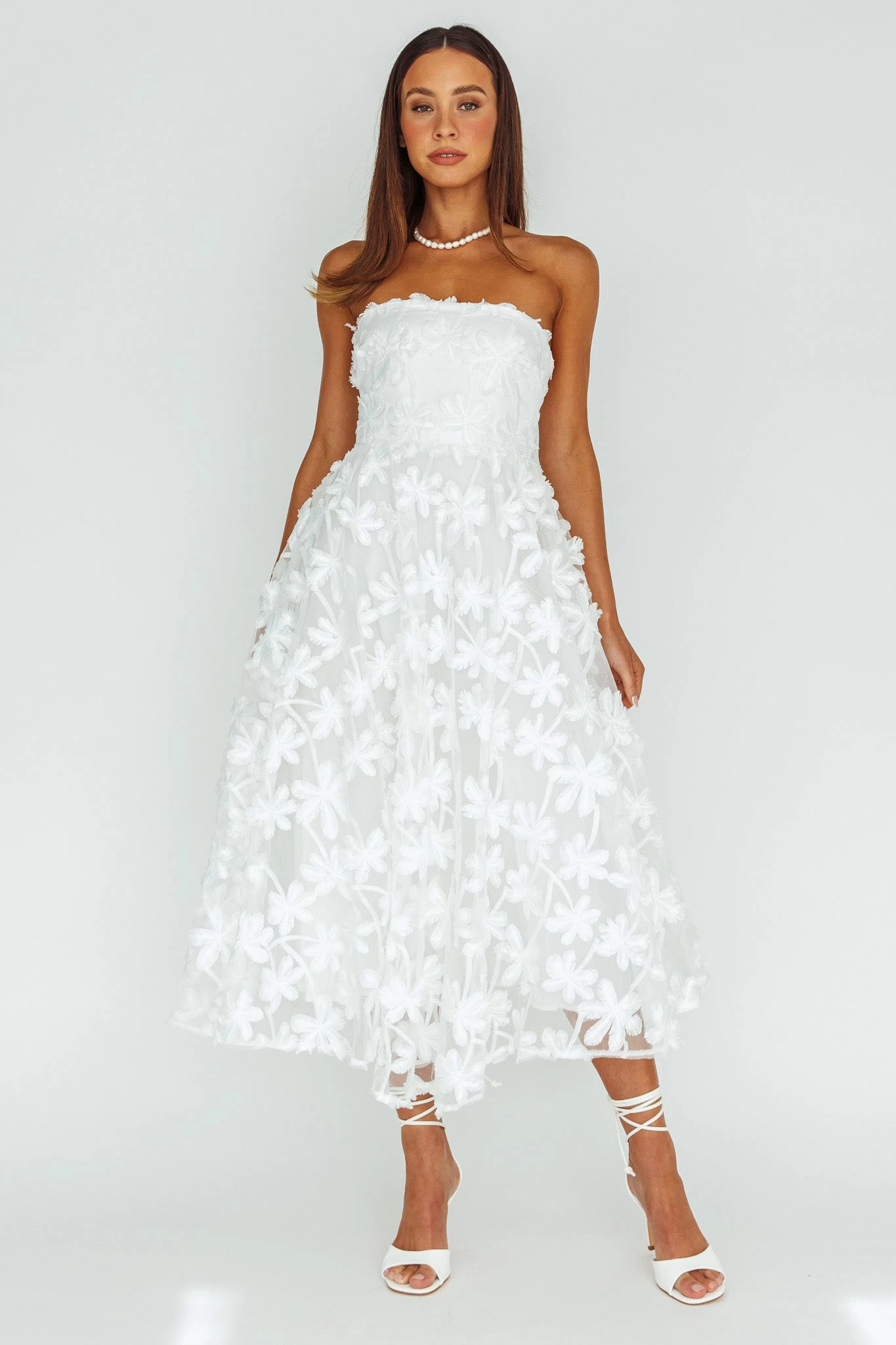 Dori Floral Embellished Midi Dress White - Image 3