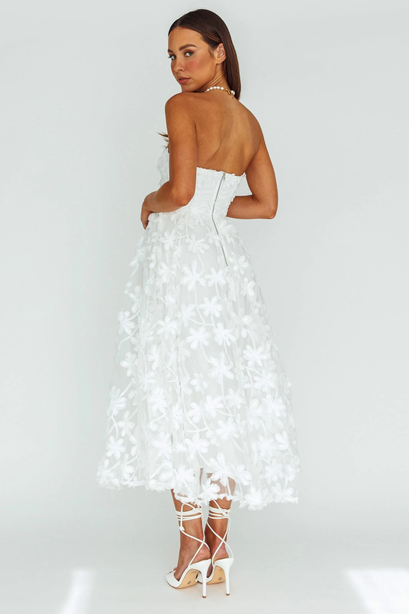 Dori Floral Embellished Midi Dress White - Image 2