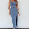 Onyx Thigh Split Midi Dress Denim