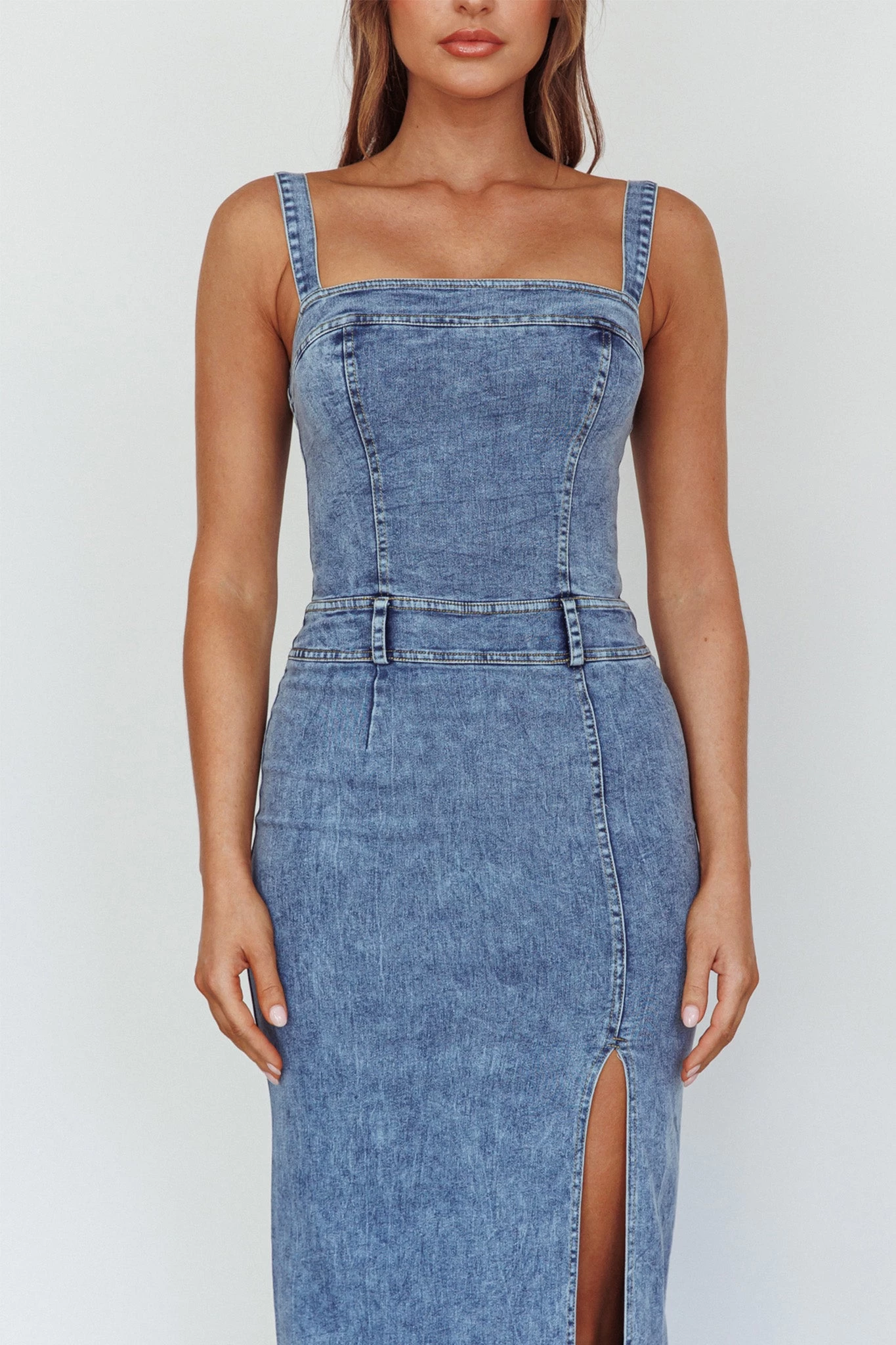 Onyx Thigh Split Midi Dress Denim - Image 4