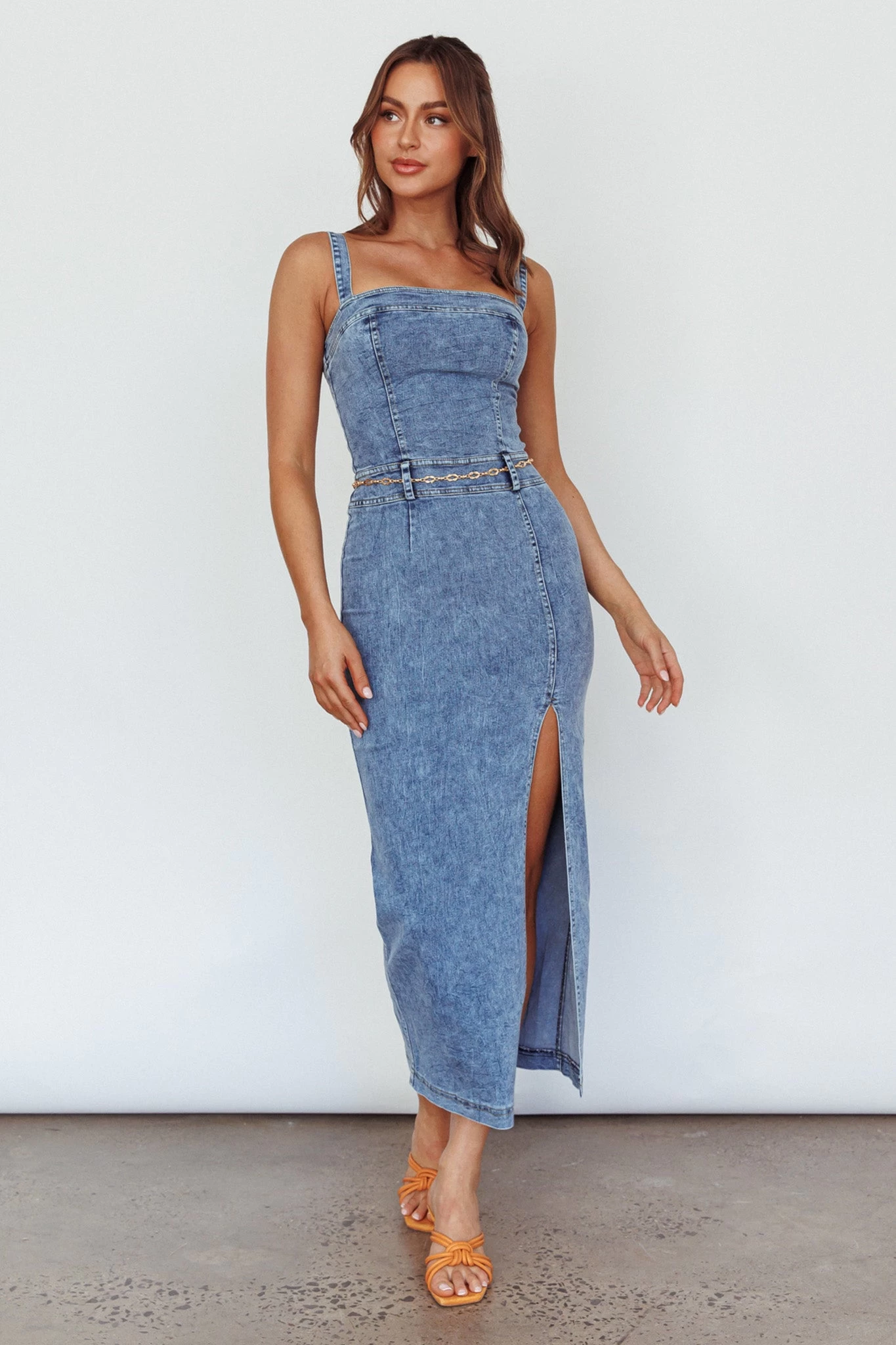 Onyx Thigh Split Midi Dress Denim - Image 8