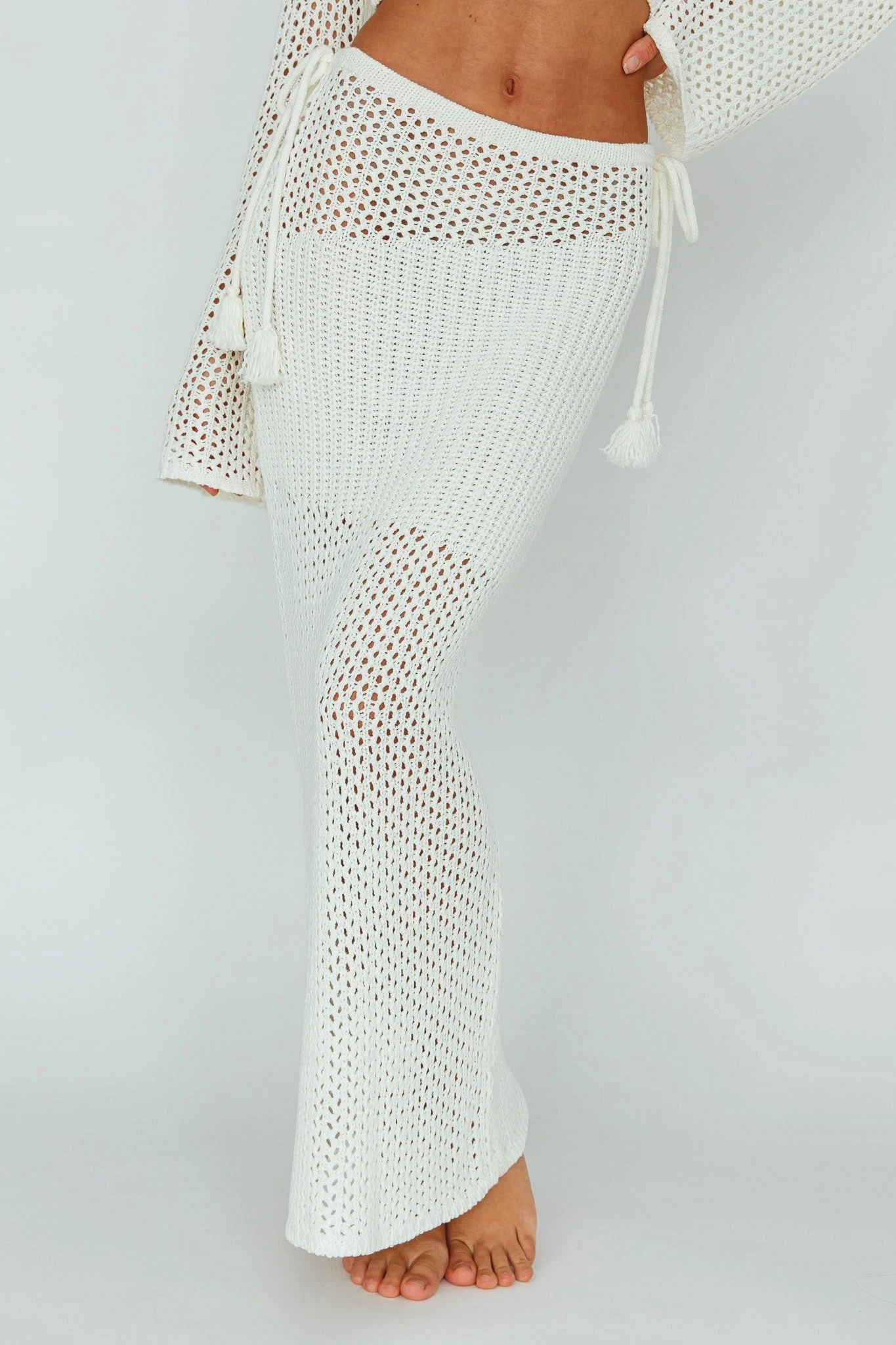 Jamaica Tied Crochet Midi Skirt White - Image 4