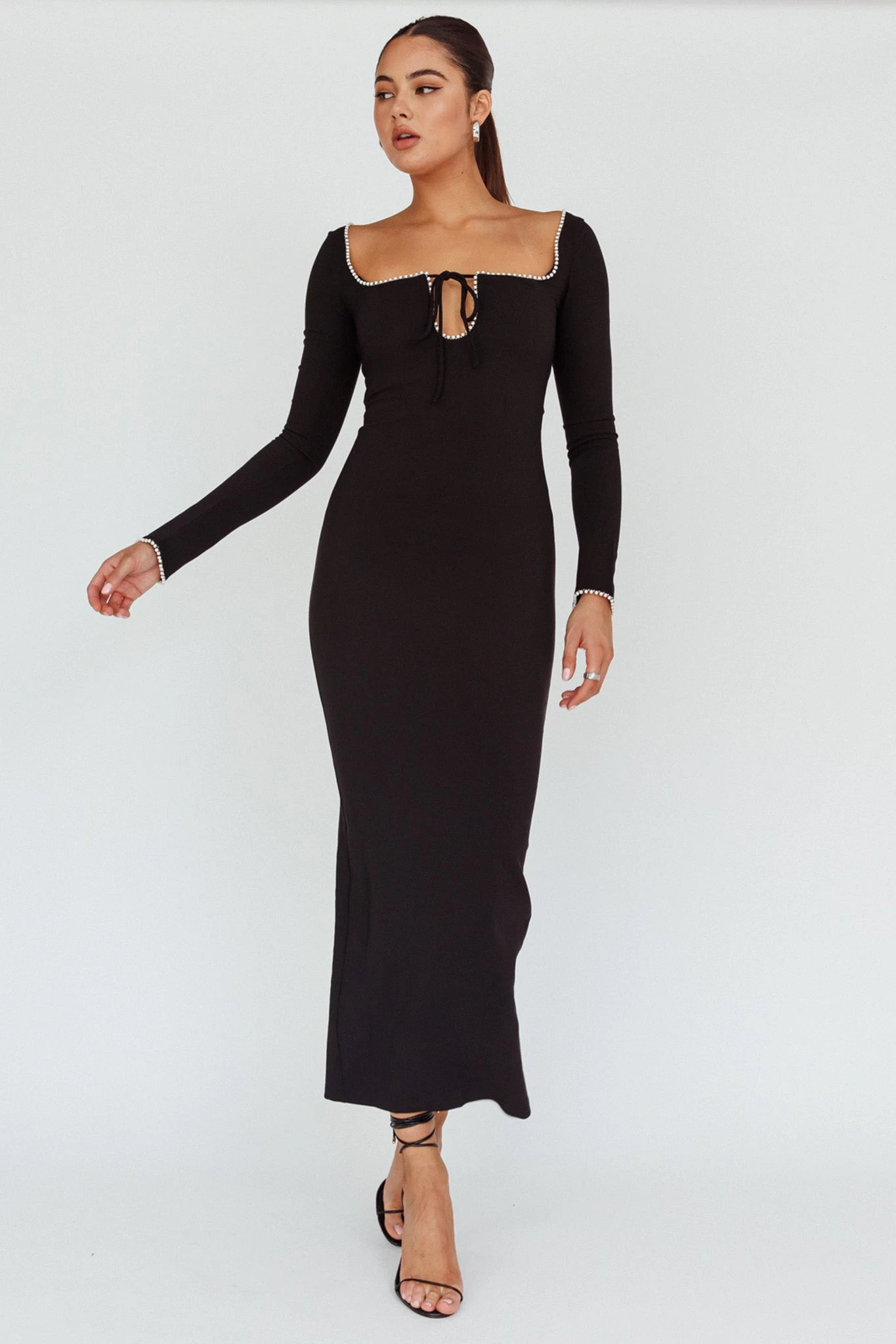 Samantha Pearl Detailing Midi Dress Black - Image 2