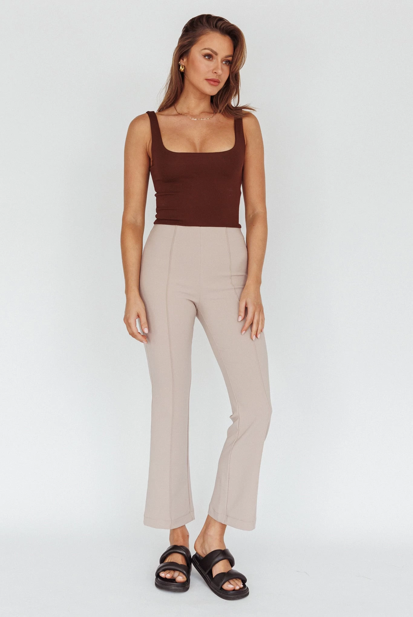 Sabria Mid-Rise Flare Pants Beige - Image 3