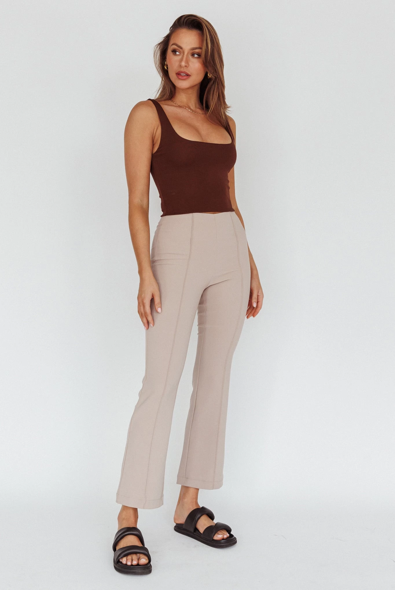 Sabria Mid-Rise Flare Pants Beige - Image 5