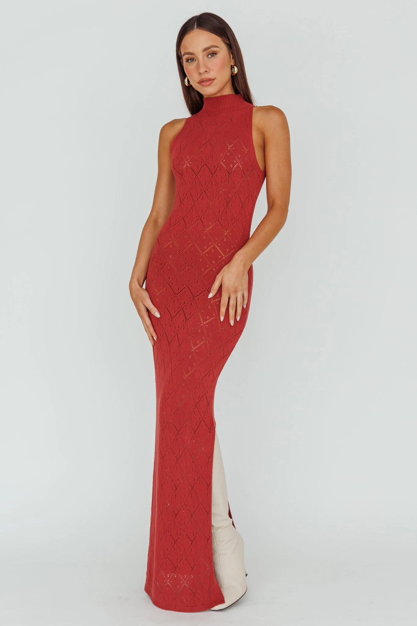 Elisa Sleeveless Crochet Maxi Dress Berry - Image 3