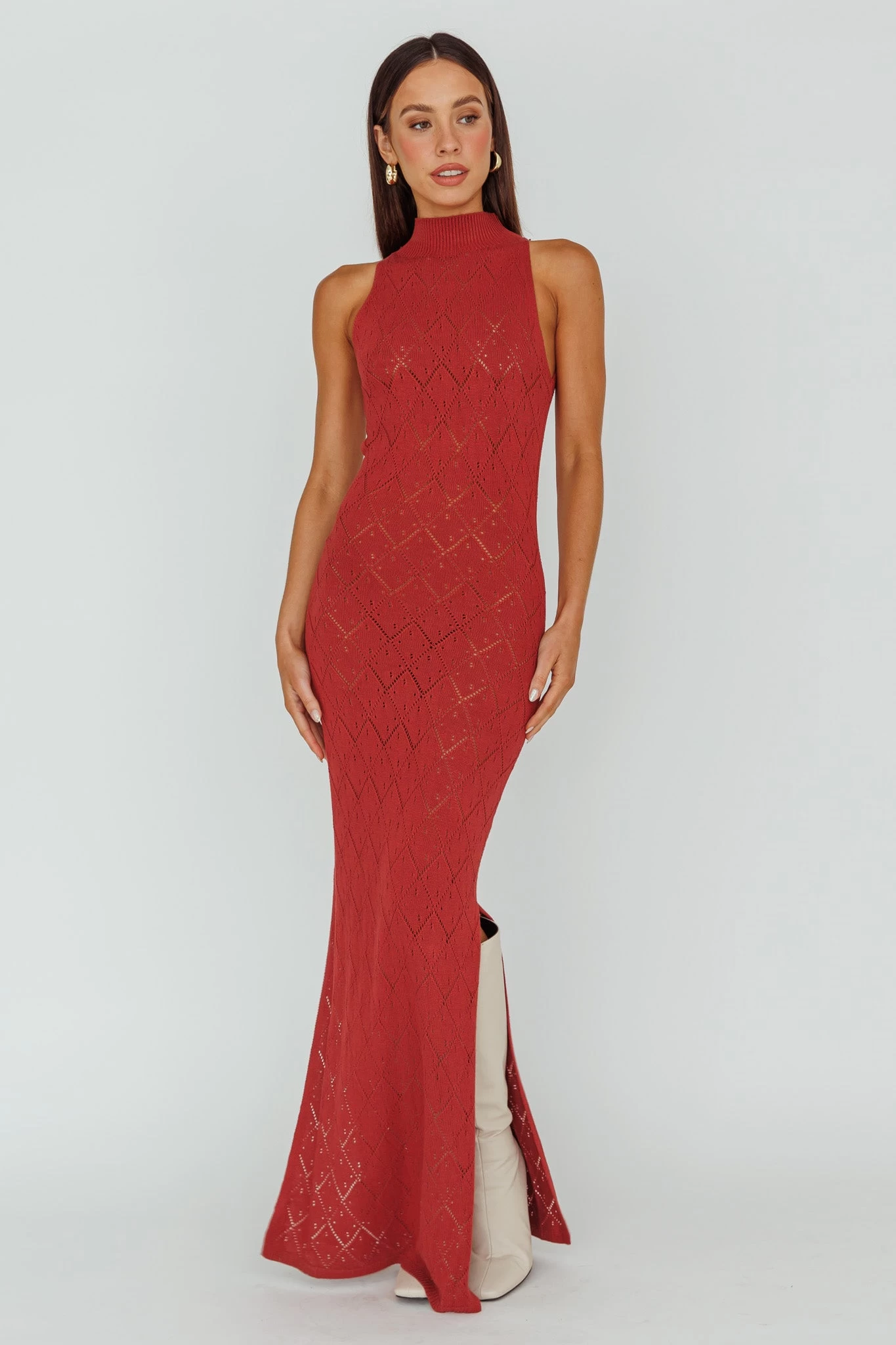 Elisa Sleeveless Crochet Maxi Dress Berry - Image 5