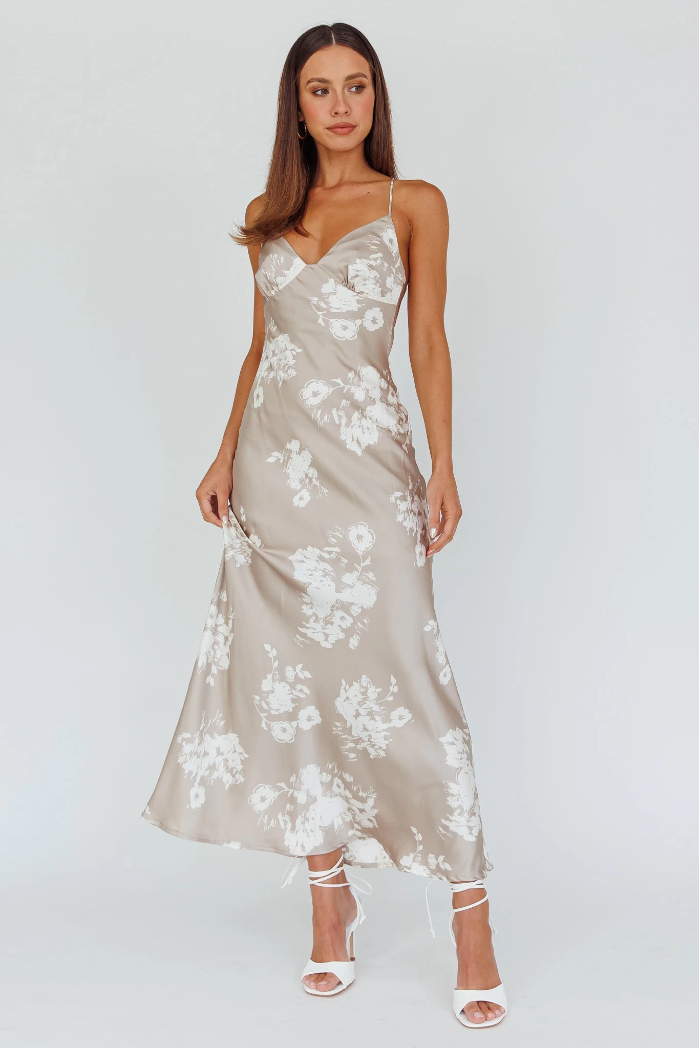 Lyndel Tied Back Slip Midi Dress Grey - Image 3