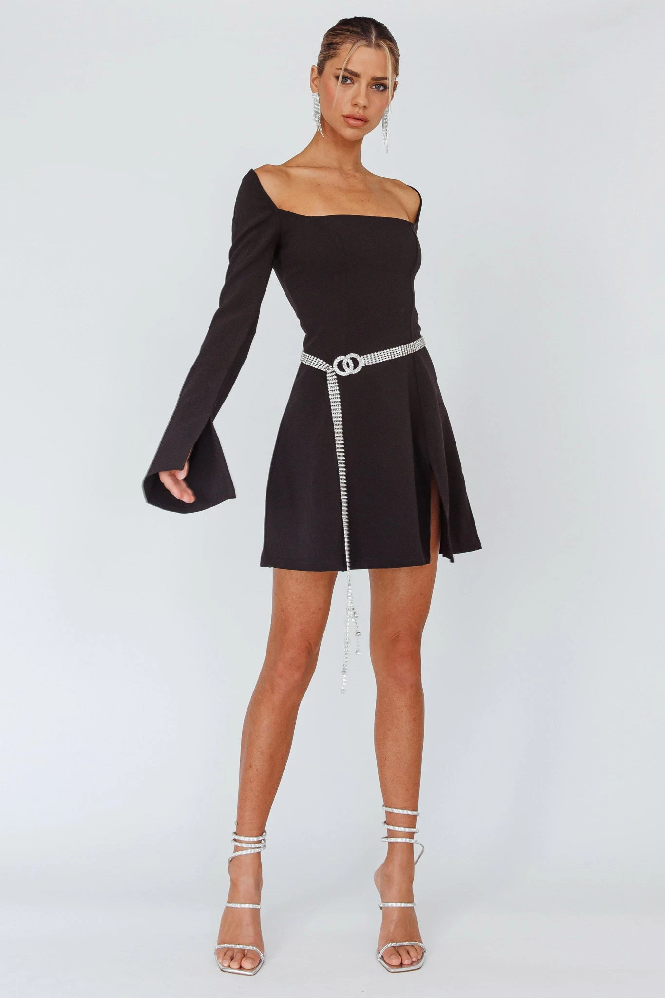 Kieran Long Sleeve A-Line Mini Dress Black - Image 3