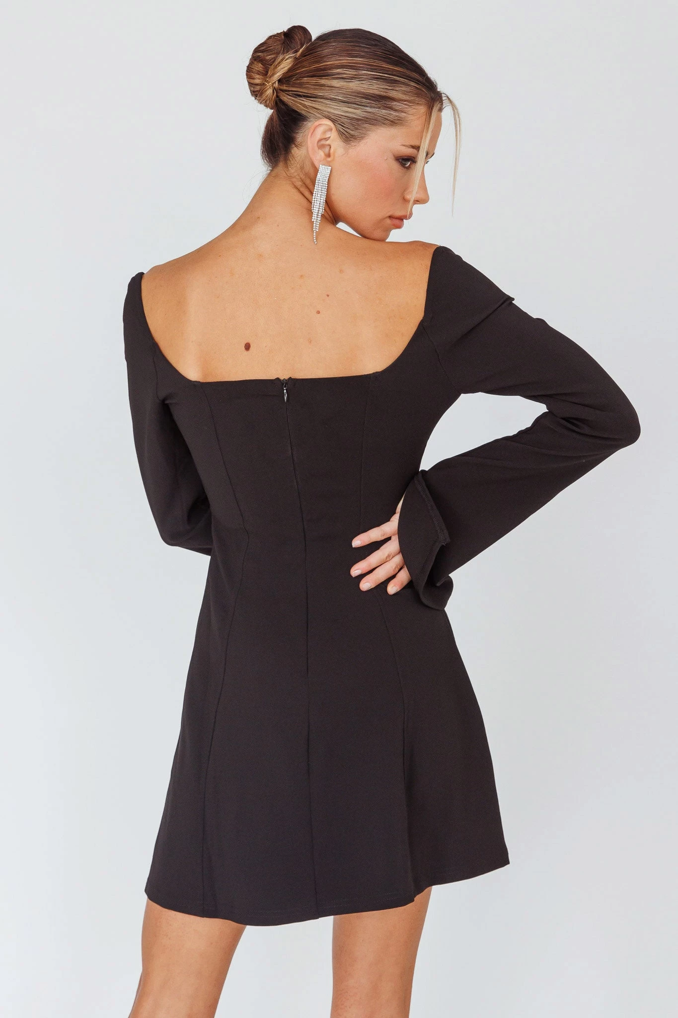 Kieran Long Sleeve A-Line Mini Dress Black - Image 2