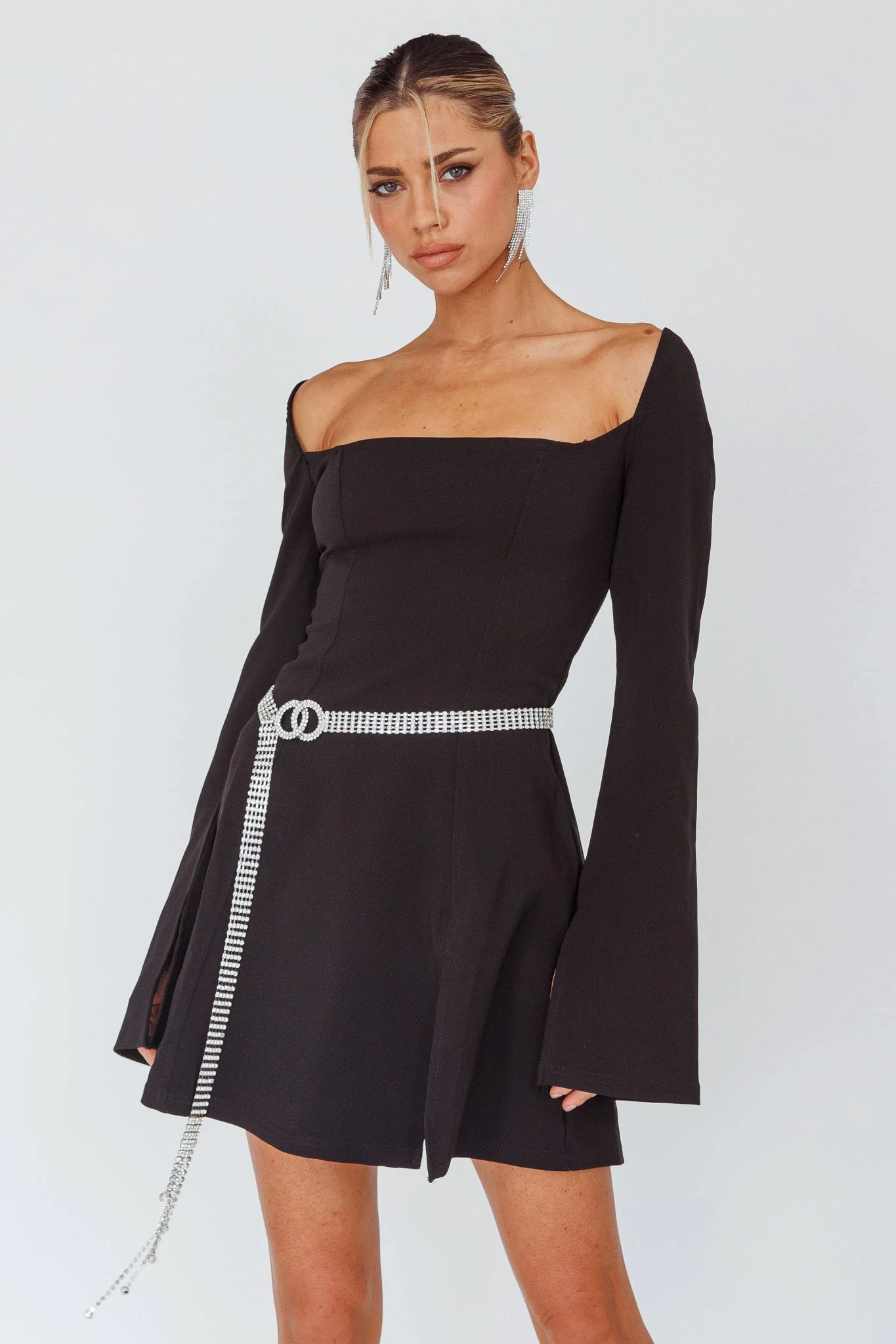 Kieran Long Sleeve A-Line Mini Dress Black - Image 5