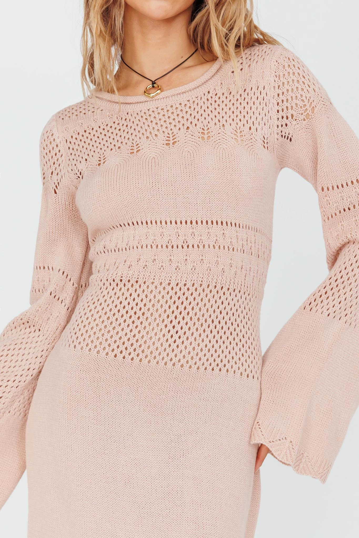 Gail Long Sleeve Crochet Maxi Dress Blush - Image 4