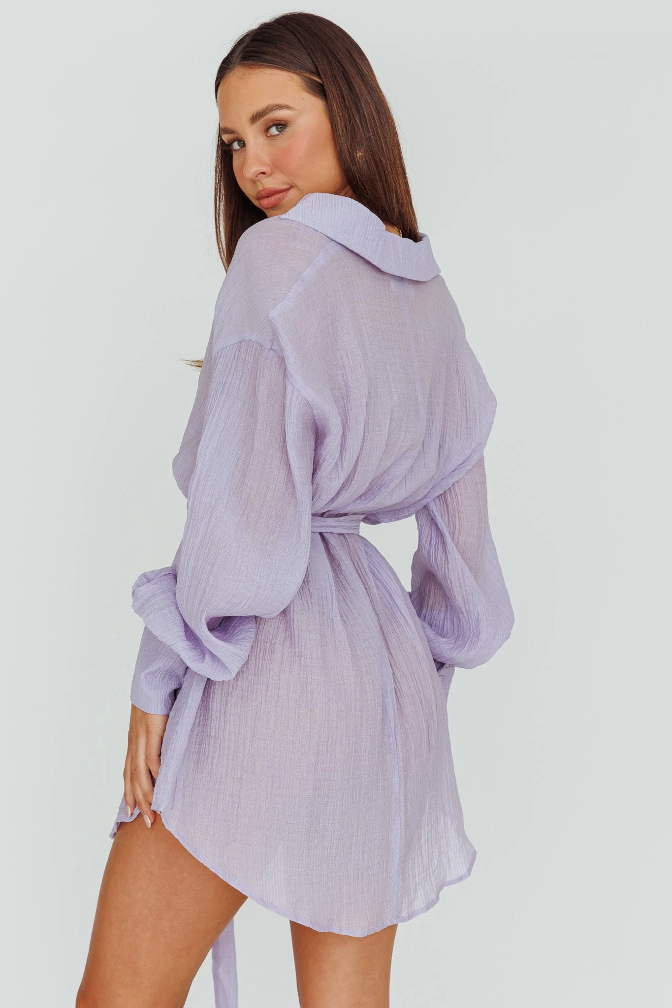 Sady Long Sleeve Shirt Mini Dress Lilac - Image 3