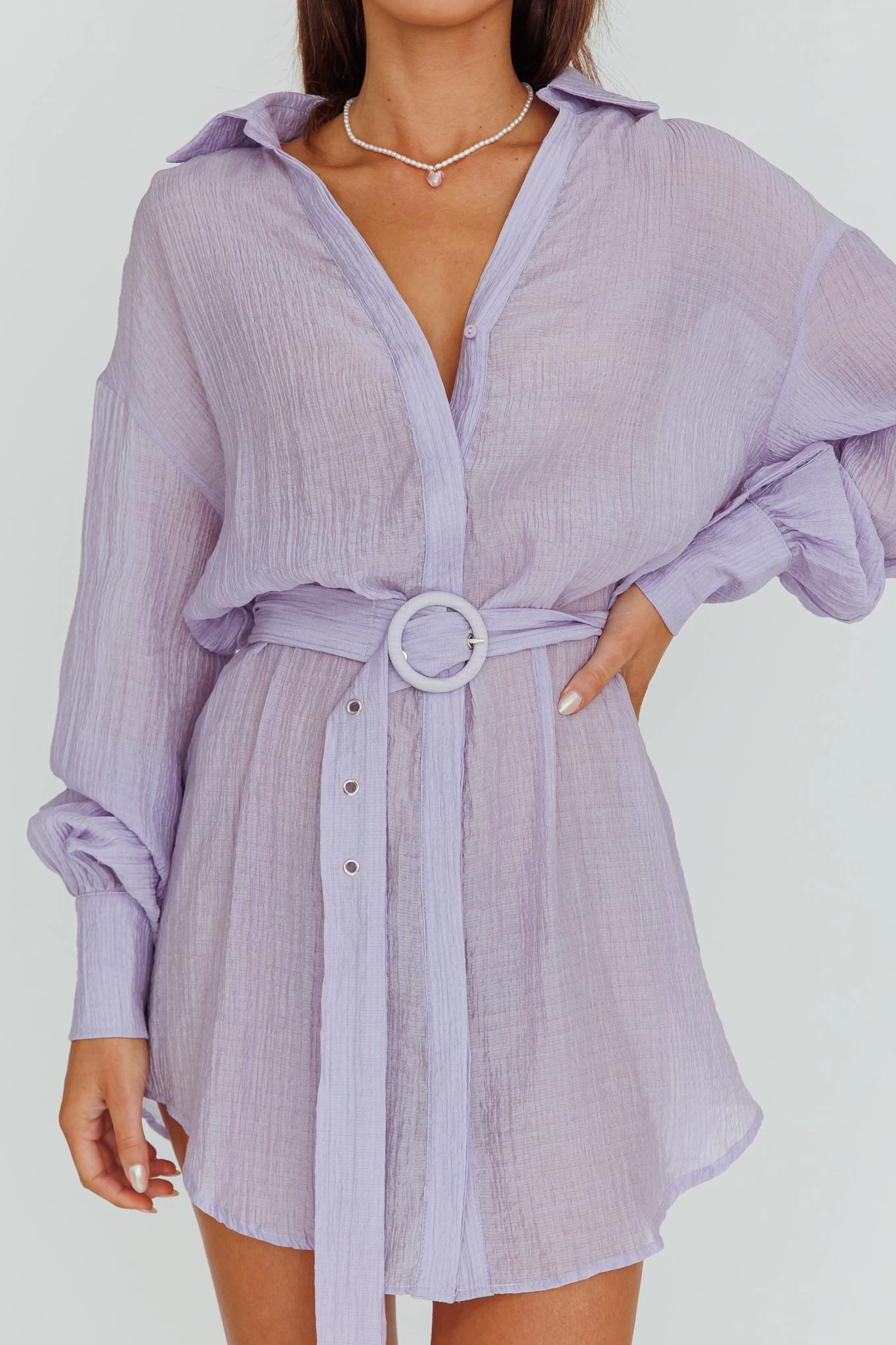 Sady Long Sleeve Shirt Mini Dress Lilac - Image 4
