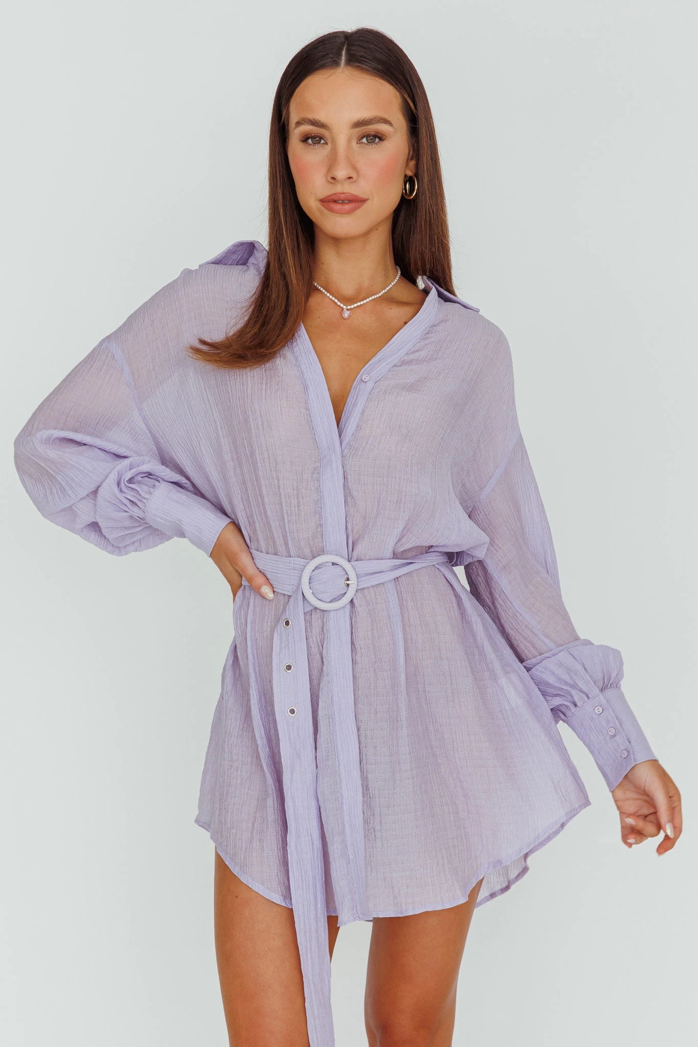 Sady Long Sleeve Shirt Mini Dress Lilac - Image 5