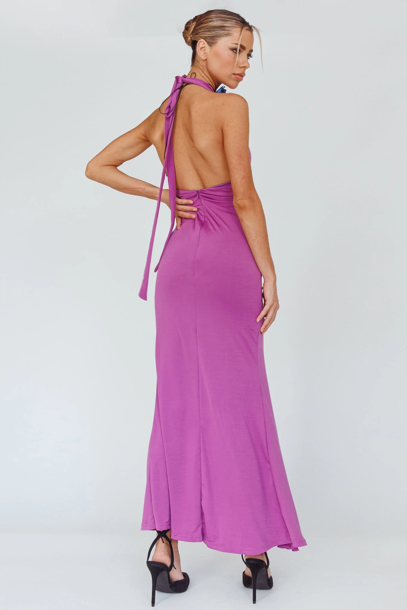 Zaphirah Halterneck Ruffle Dress Magenta - Image 2