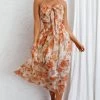 Los Feliz Tied Bust Halterneck Midi Dress Floral Beige