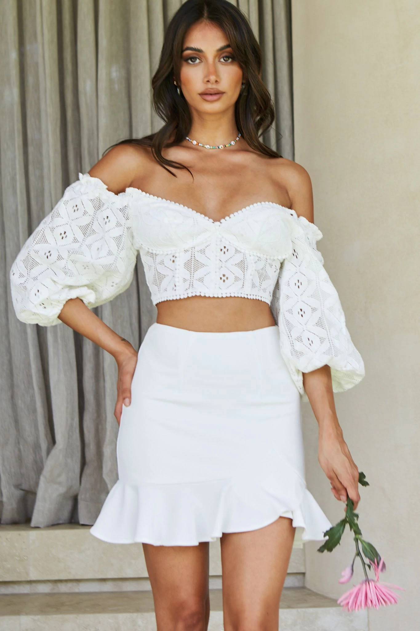 Emoji Asymmetrical Ruffle Hemline Skirt White - Image 8