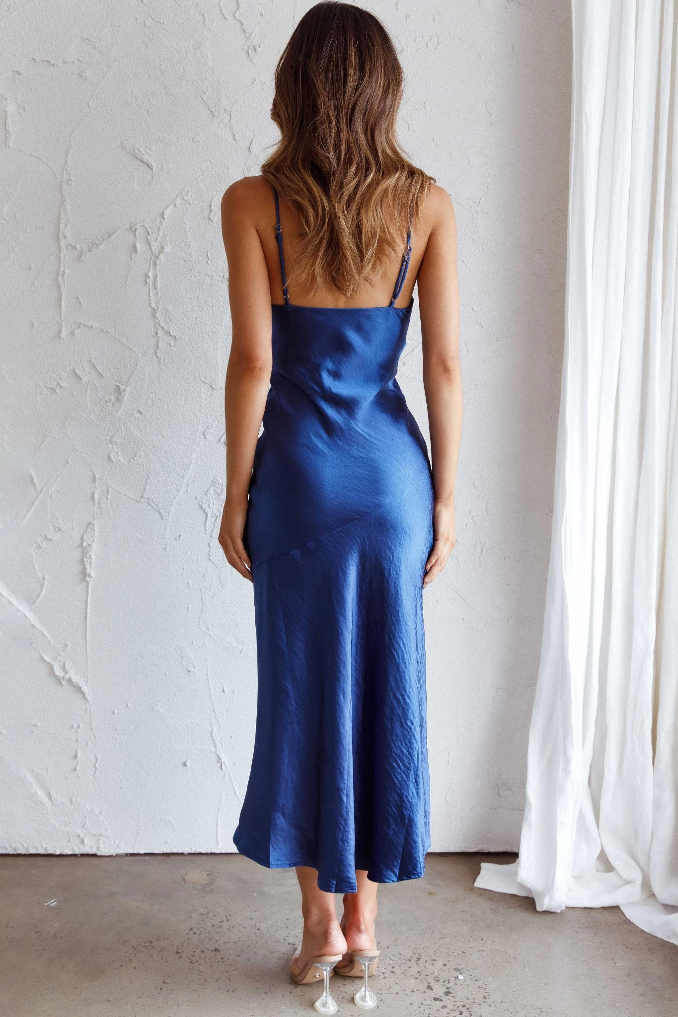 Downtown Cami Strap Front Split Midi Dress Navy - Image 7