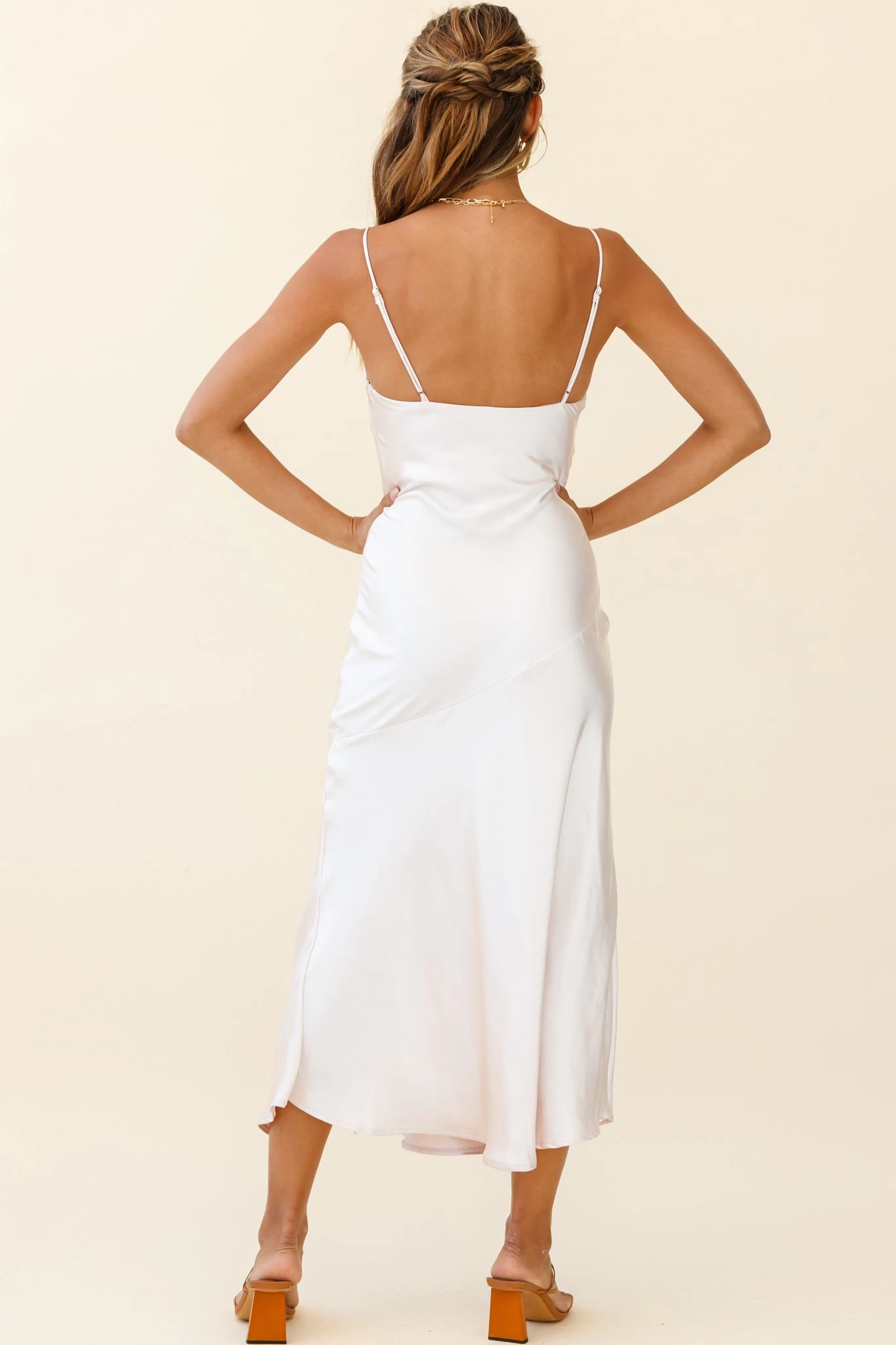 Downtown Cami Strap Front Split Midi Dress Champagne - Image 8