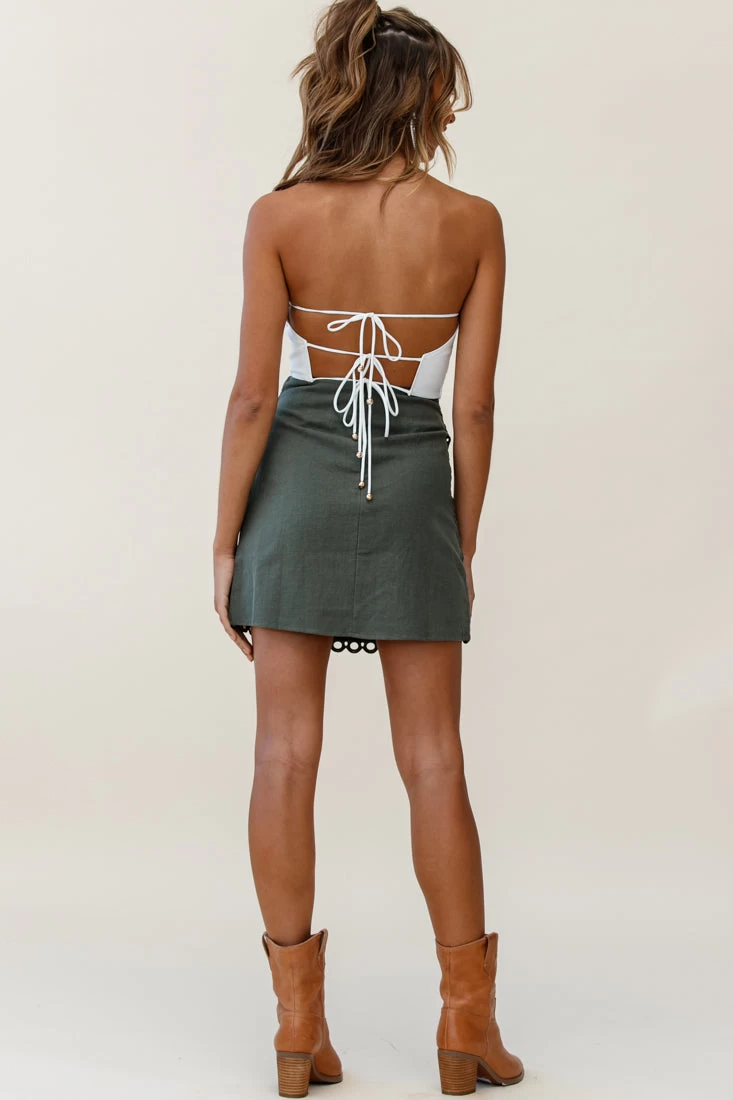 Dinah Crochet Overlay Skirt Khaki Green - Image 3