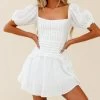 Sunshine Lane Milkmaid Sleeve Lace-up Back Dress White