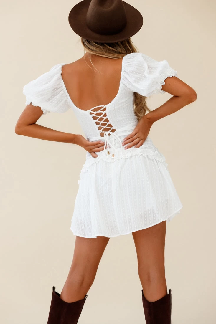 Sunshine Lane Milkmaid Sleeve Lace-up Back Dress White - Image 2