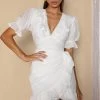 Charade Puff Sleeve Wrap Skirt Corset Back Dress White