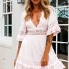 Kauai V-Neckline Crochet Lace Trim Dress Pink