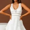 Glorious Day Thick Strap Godet Hem Embroidery Dress White