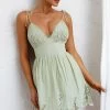 Lovers Lane Lace Trim Tied Strap Dress Avocado
