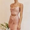 Miami Nights Cowl Neckline Twist Feature Mini Dress Sequin Pink