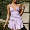 Clear Skies Pintuck Pleat Wide Ruffle Hem Mini Dress Lilac