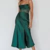 Golden Era Cowl Neck Lace Waist Midi Dress Jade