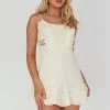 Royale Crochet Lace Trim Dress Beige
