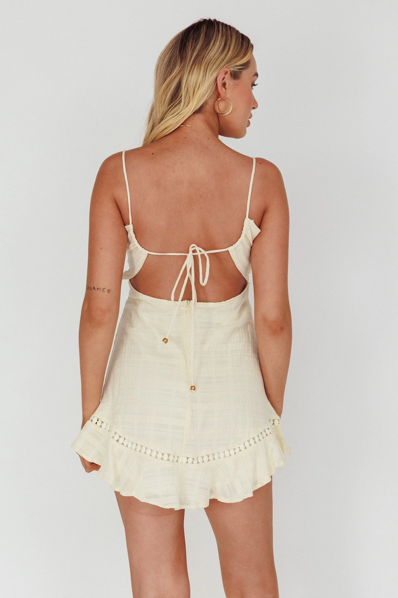 Royale Crochet Lace Trim Dress Beige - Image 2