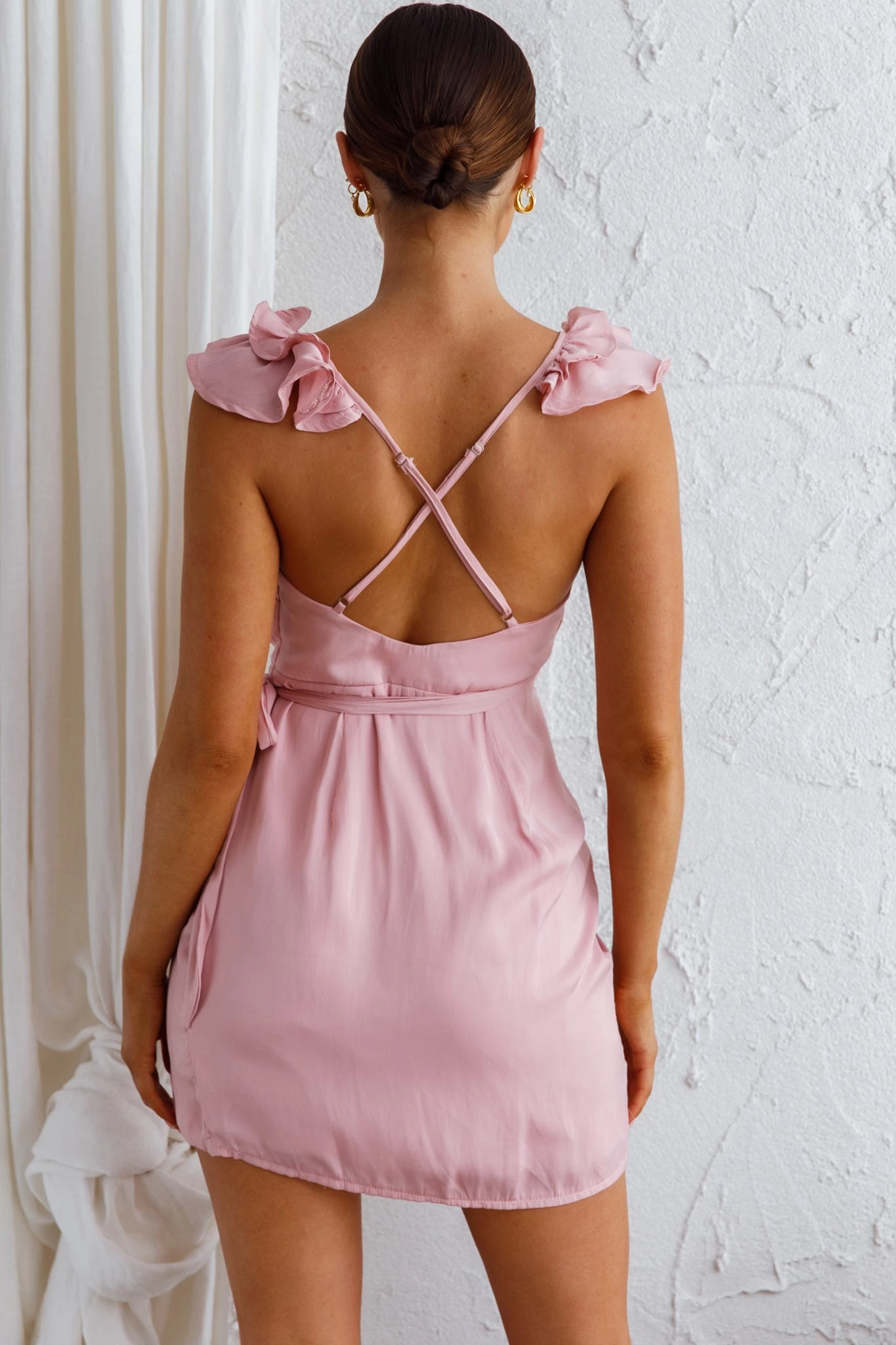 Oriana Ruffle Shoulder Wrap Dress Blush - Image 7