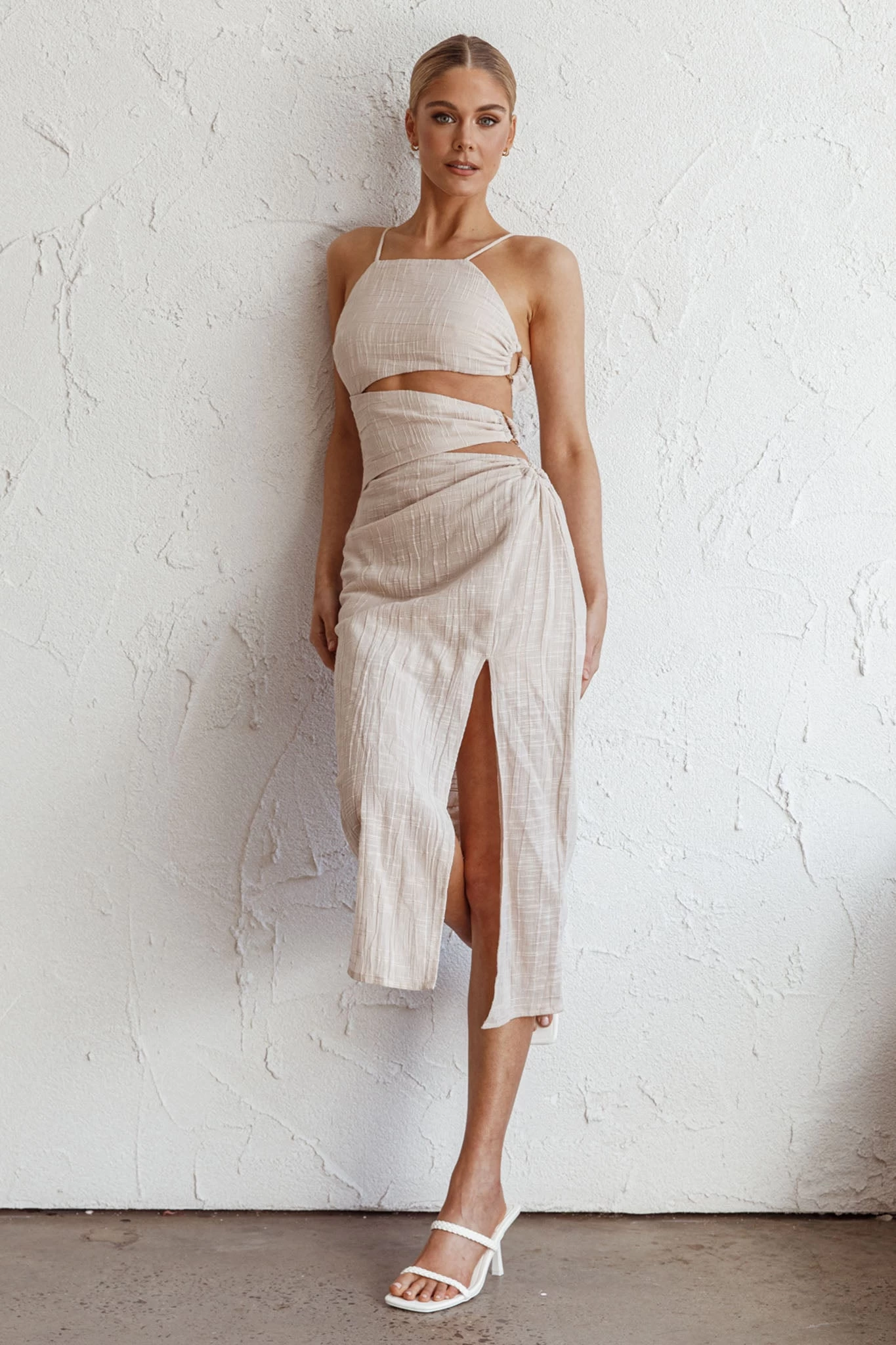 Virgin Islands Cut-Out Midi Dress Sand - Image 5