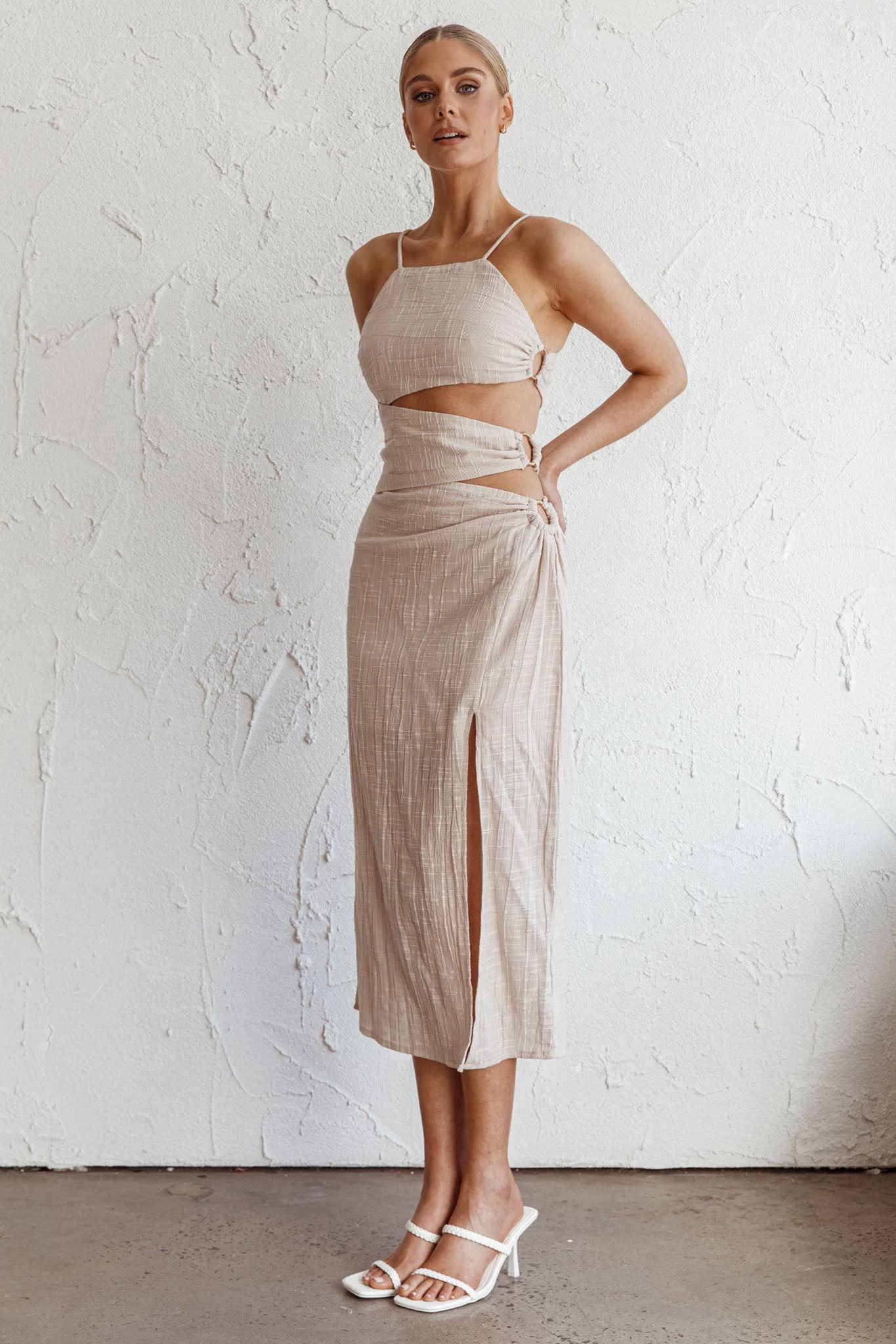 Virgin Islands Cut-Out Midi Dress Sand - Image 6